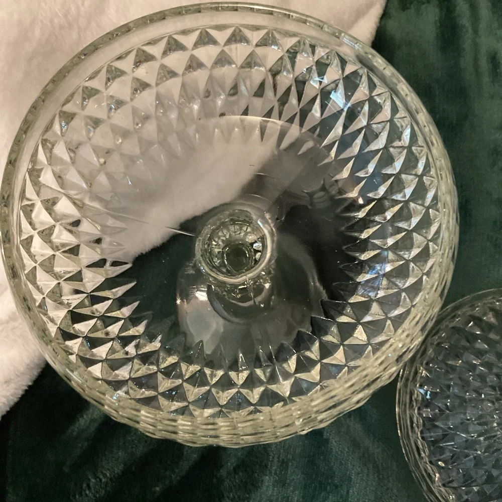 Indiana Glass, Indiana Diamond Point Vintage Compote or Candy Dish